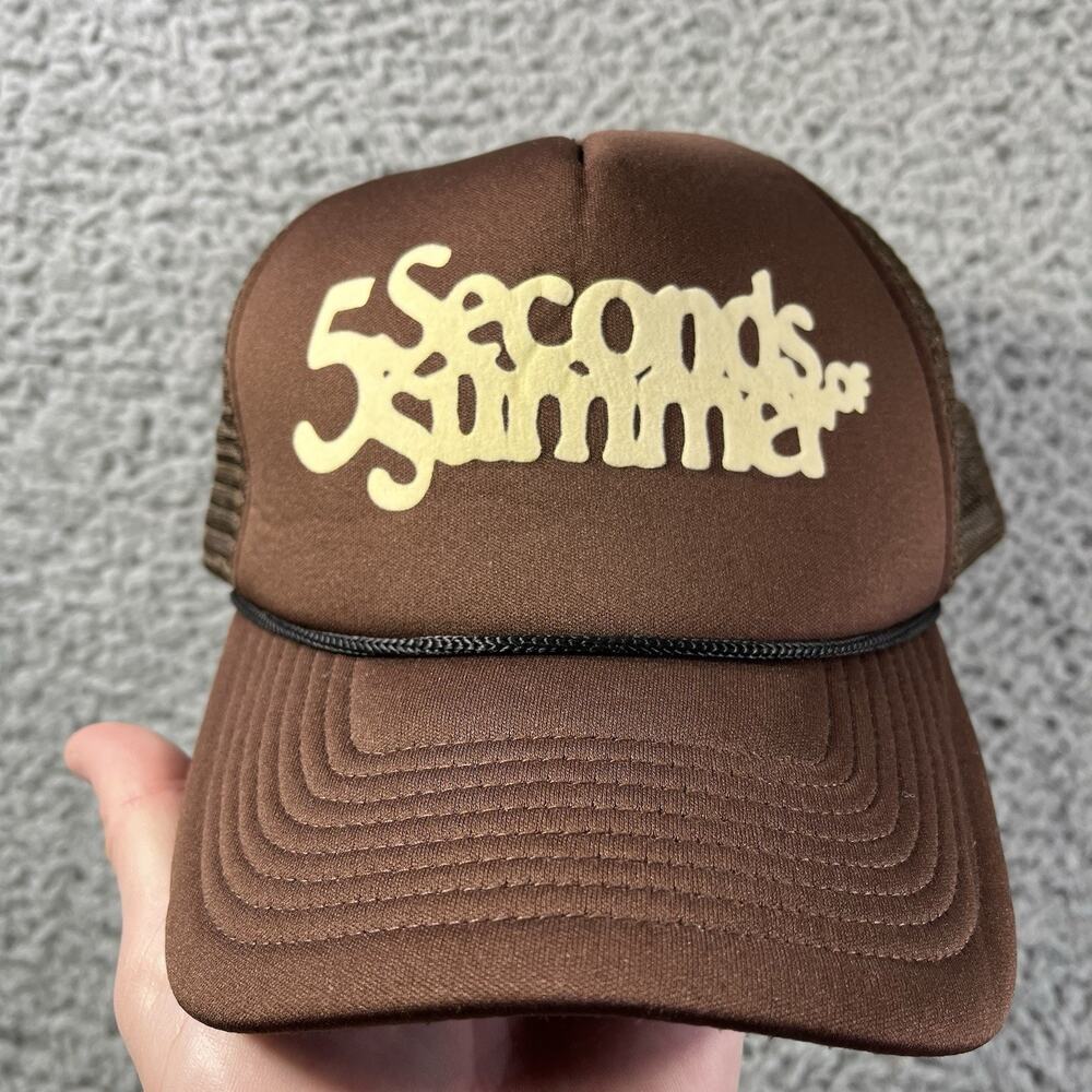 5 Seconds of Summer Trucker Hat Brown 5SOS Band Merch Snapback Cap Script Logo